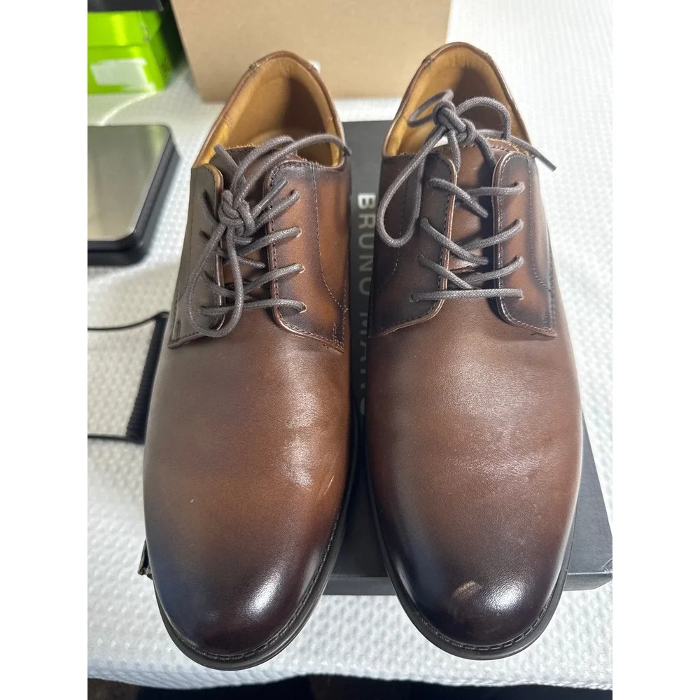 Bruno Marc Dress Shoes Mens 9.5 SBOX26007M Brown Burnished Plain Toe NIB